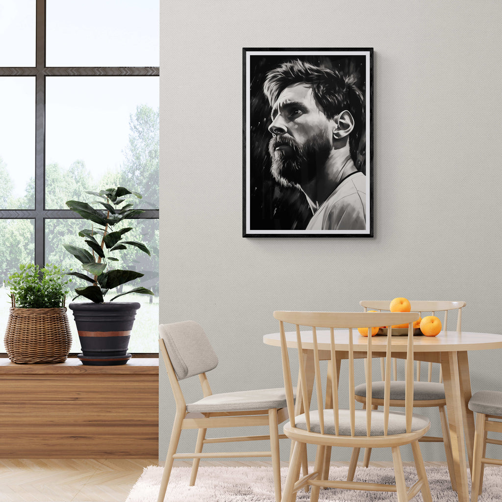 Lionel Messi Poster | Muurdecoratie Voetbalicoon | Zwart-Wit Wanddecoratie | Posters Premium Kwaliteit | Huis Decor