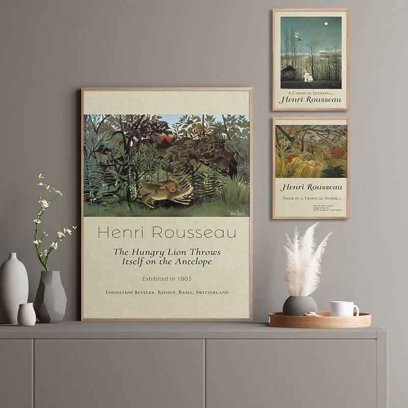The Hungry Lion Poster | Henri Rousseau | Muurdecoratie | Natuur geïnspireerd Kunstwerk | Wanddecoratie Print | Schilderijen voor Thuis