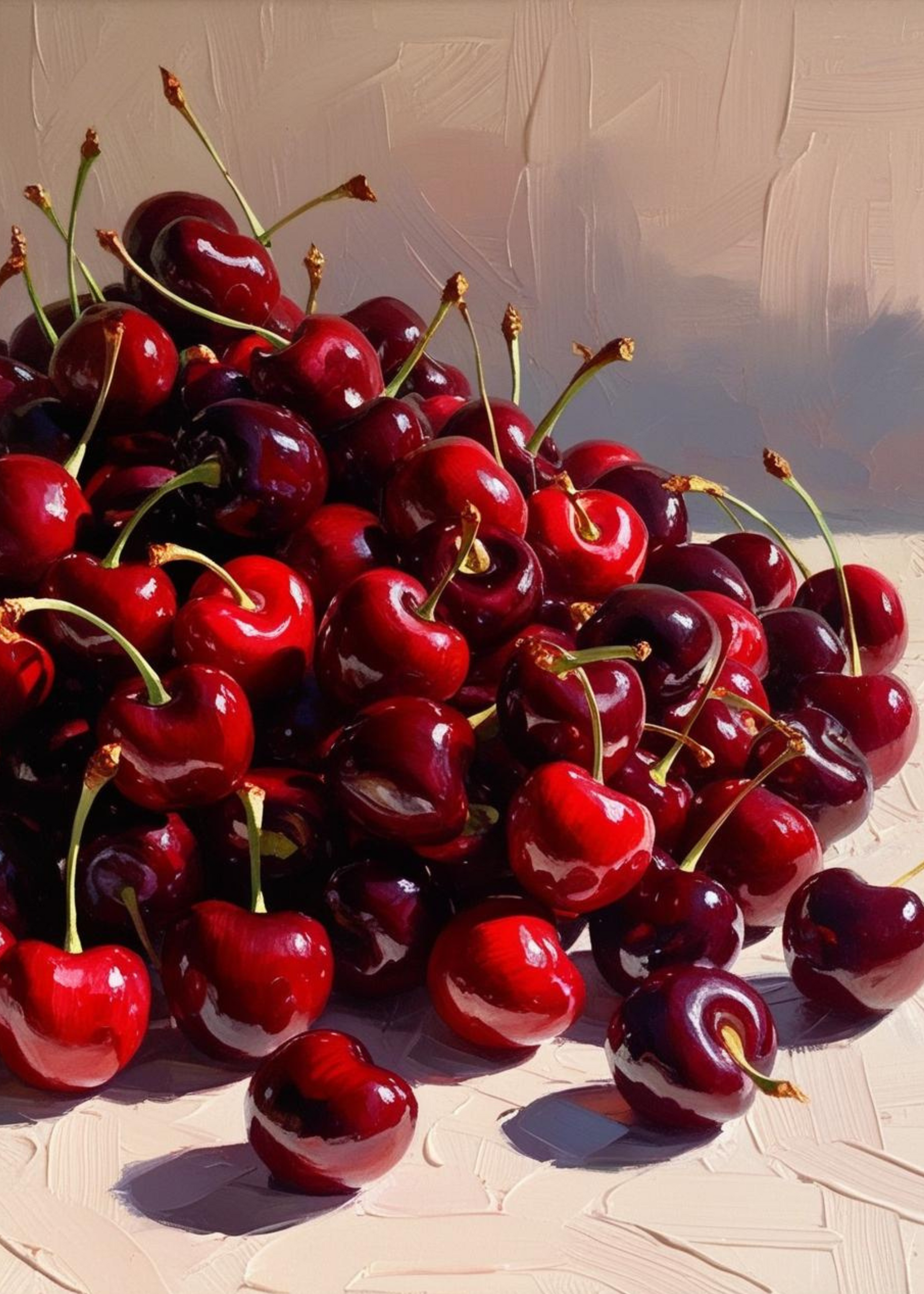 Vibrant Cherries | Posters & Muurdecoratie | Fruitgalerij Kunst | Wanddecoratie Keuken | Schilderij Natuur | Helderrode Bessen Visueel Kunstwerk