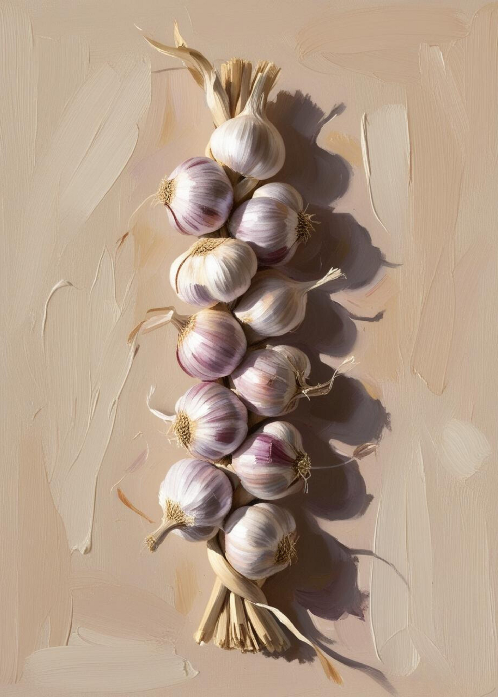 Garlic Braid Art Print | Botanische Posters Keuken | Kruiden Wanddecoratie | Landelijke Muurdecoratie
