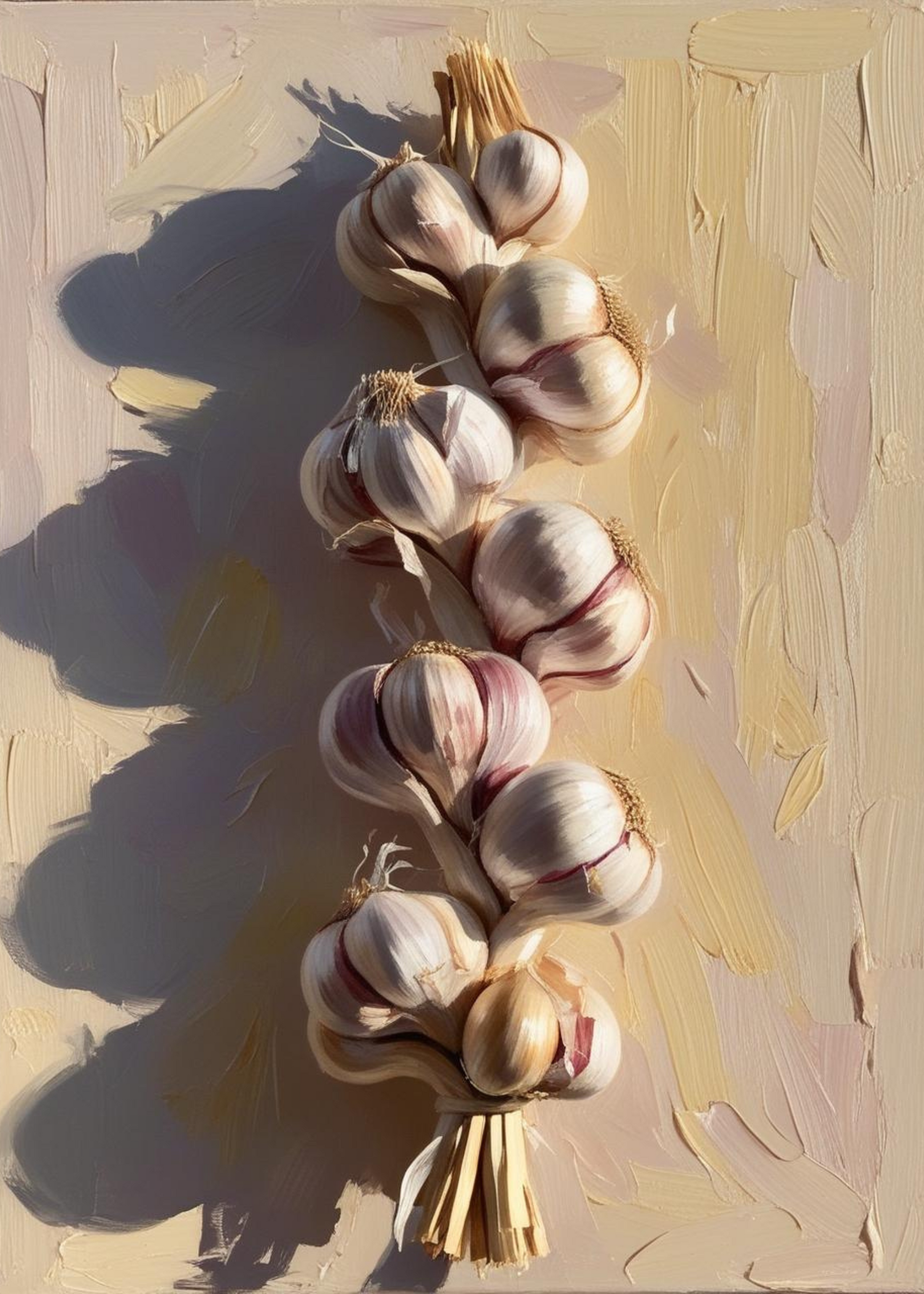 Braided Garlic Artwork | Muurdecoratie Keuken | Wanddecoratie Rustieke Knoflook | Culinaire Posters | Vegetables Print