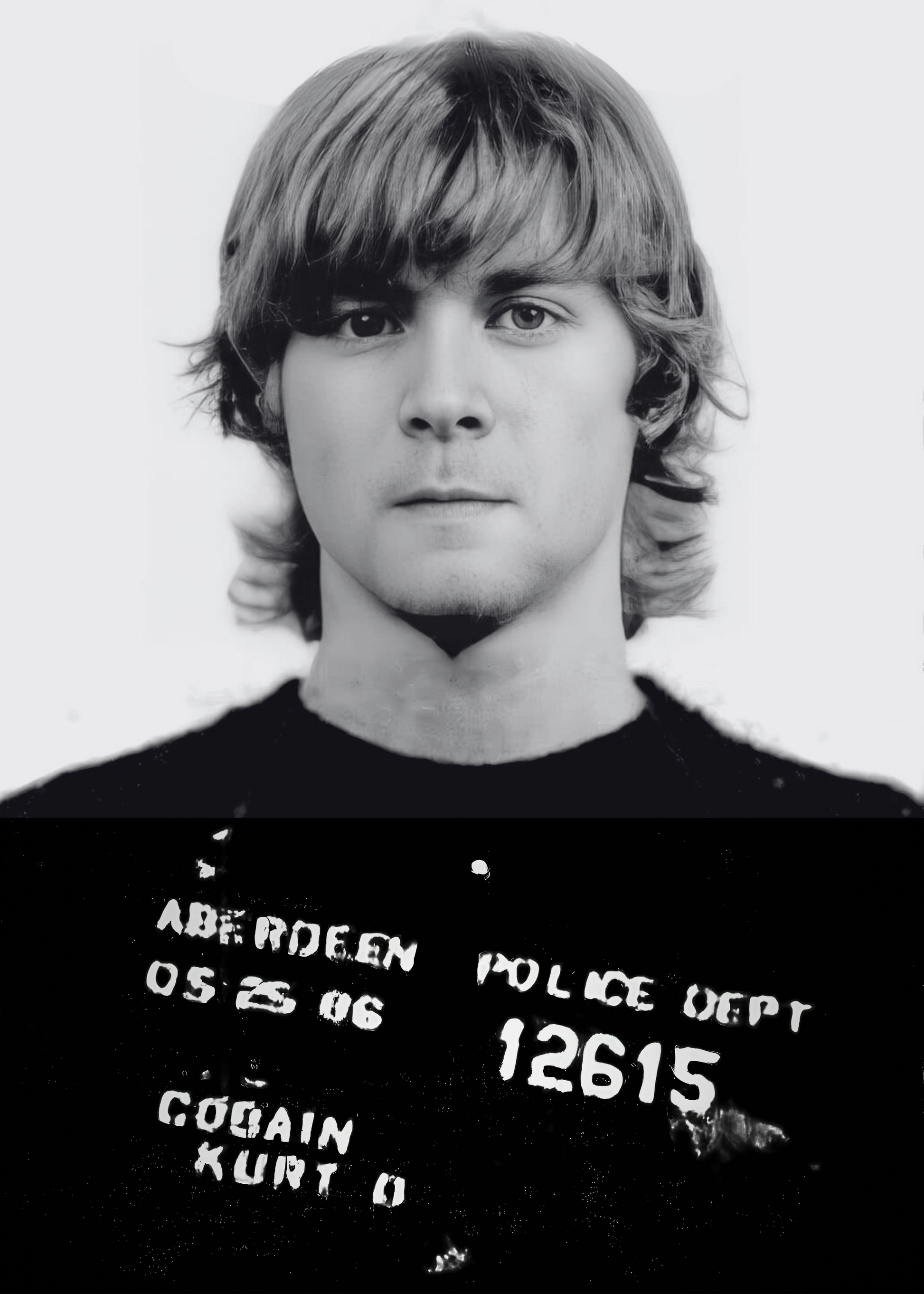 Kurt Cobain Mugshot | Zwart-wit Grunge Stijl Poster | Muurdecoratie | Woondecoratie | Muziek Legende Kunst