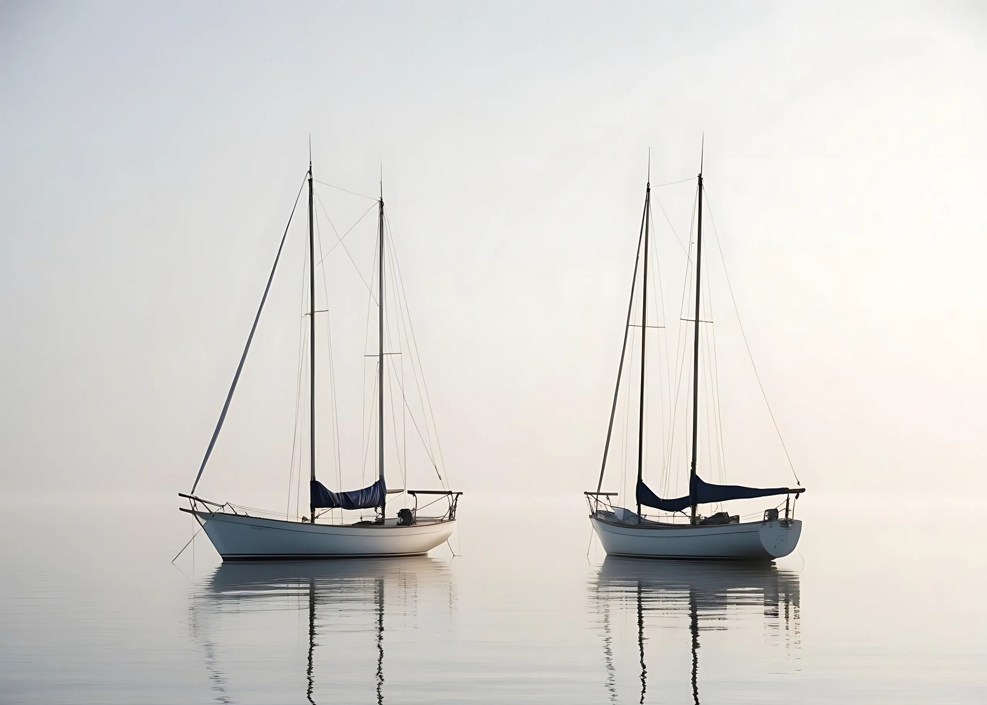 Sunrise Sailing Scene | Nautisch Muurdecoratie Poster | Twee Zeilboten | Kust Wanddecoratie Kunst