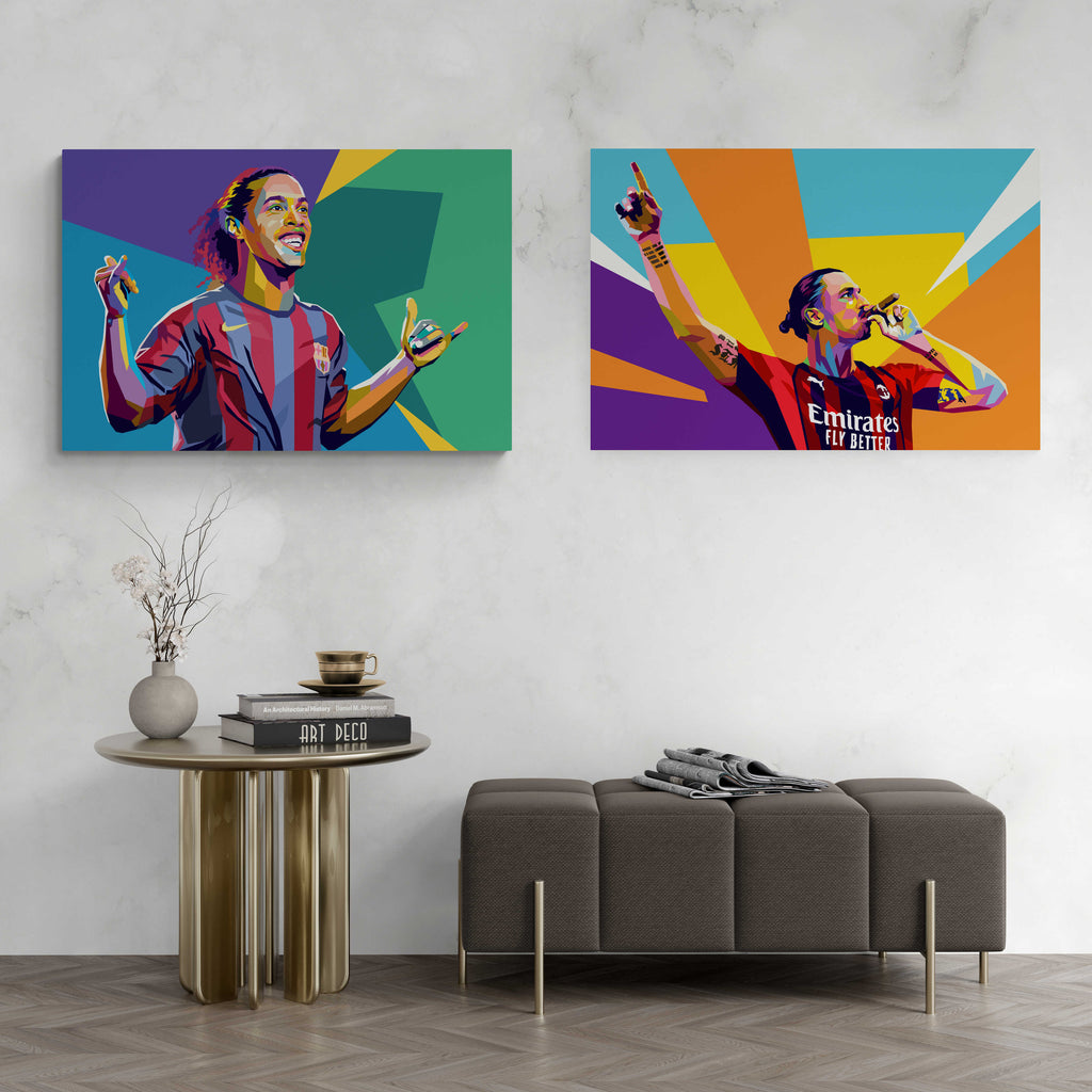Ronaldinho Pop Art Poster | Kleurrijke Muurdecoratie Voetbal Legende | Posters Schilderijen Wanddecoratie