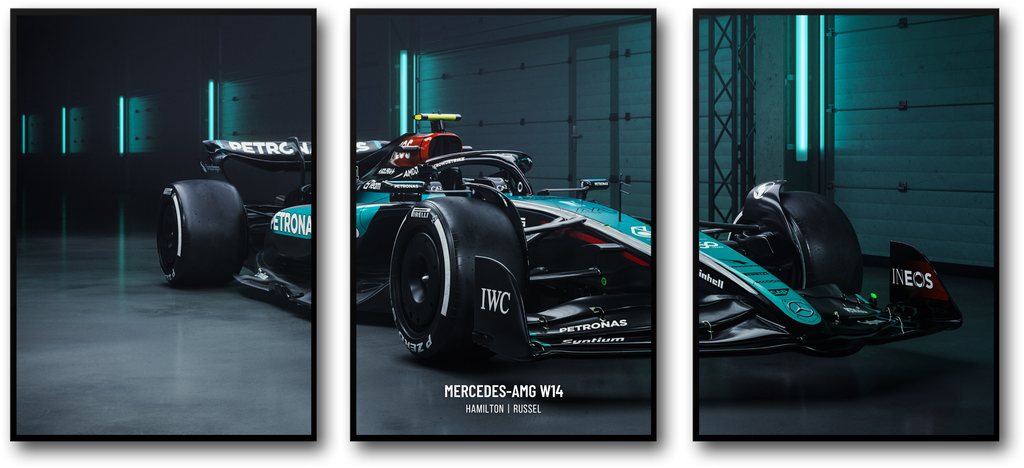 Mercedes Formule 1 Racewagen Poster | 3-delige Wandkunst | Lewis Hamilton | Driedelig | Motorsport Decoratie | Thuiskantoor Decoratie