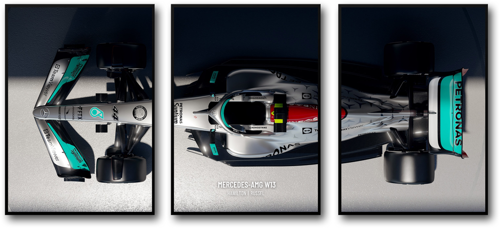 3-delige wandkunstprint | Mercedes F1-autoposter | Lewis Hamilton | Formule 1-raceteam | Woondecoratie | Motorsportfan | Hoogwaardig paneelontwerp