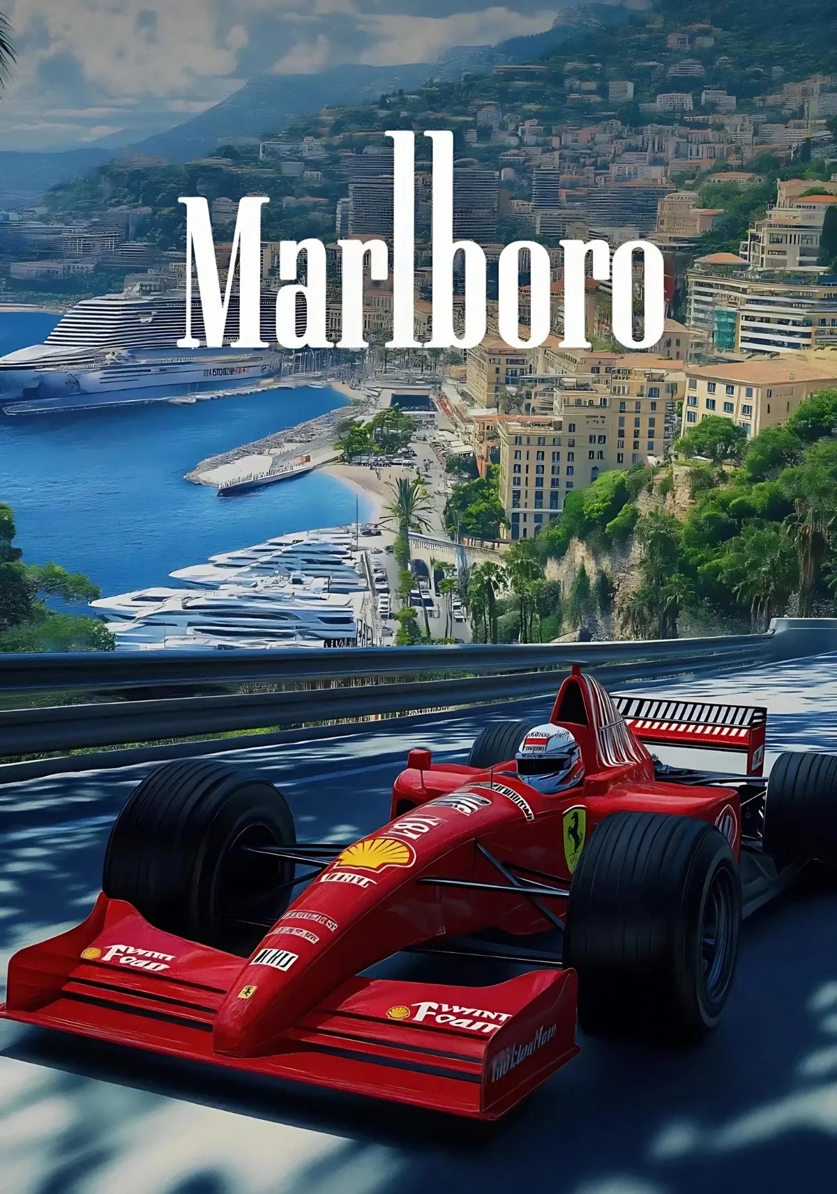 Vintage Formula 1 | Monaco Grand Prix Muurdecoratie | F1 Racing Poster Ferrari F310B | Schilderij Michael Schumacher | Wanddecoratie Monte Carlo Marina