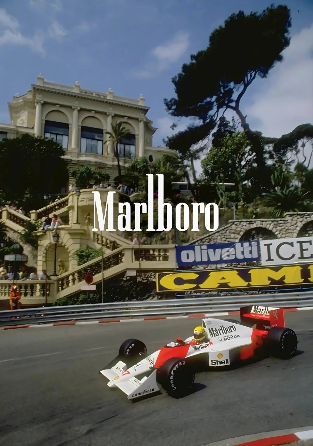 Vintage Formula 1 | Monaco Grand Prix | Posters | Wanddecoratie | Ayrton Senna | McLaren MP4/5 | Monte Carlo Casino Steps