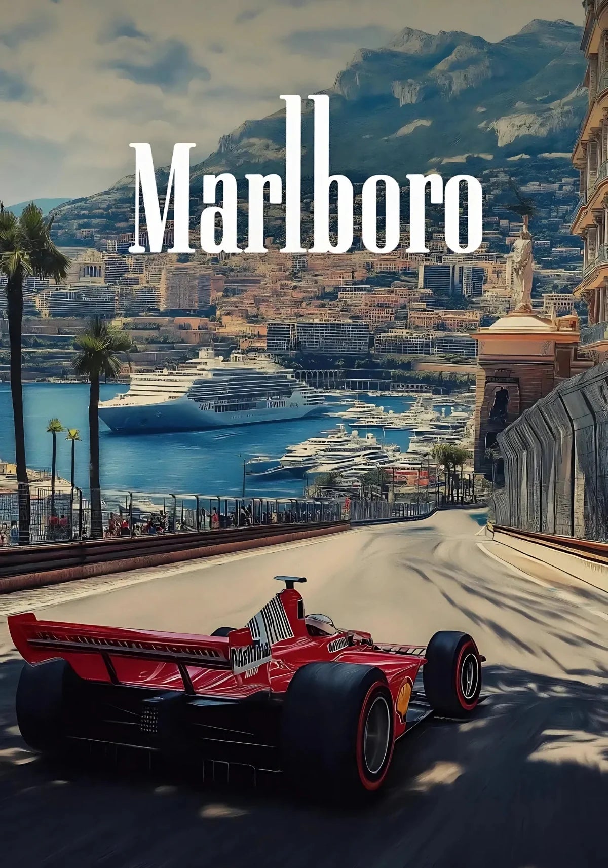 Vintage Formula 1 | Monaco Grand Prix | Muurdecoratie Ferrari F2004 | Michael Schumacher Schilderijen | Monte Carlo Harbour Bekijk Wanddecoratie | Posters