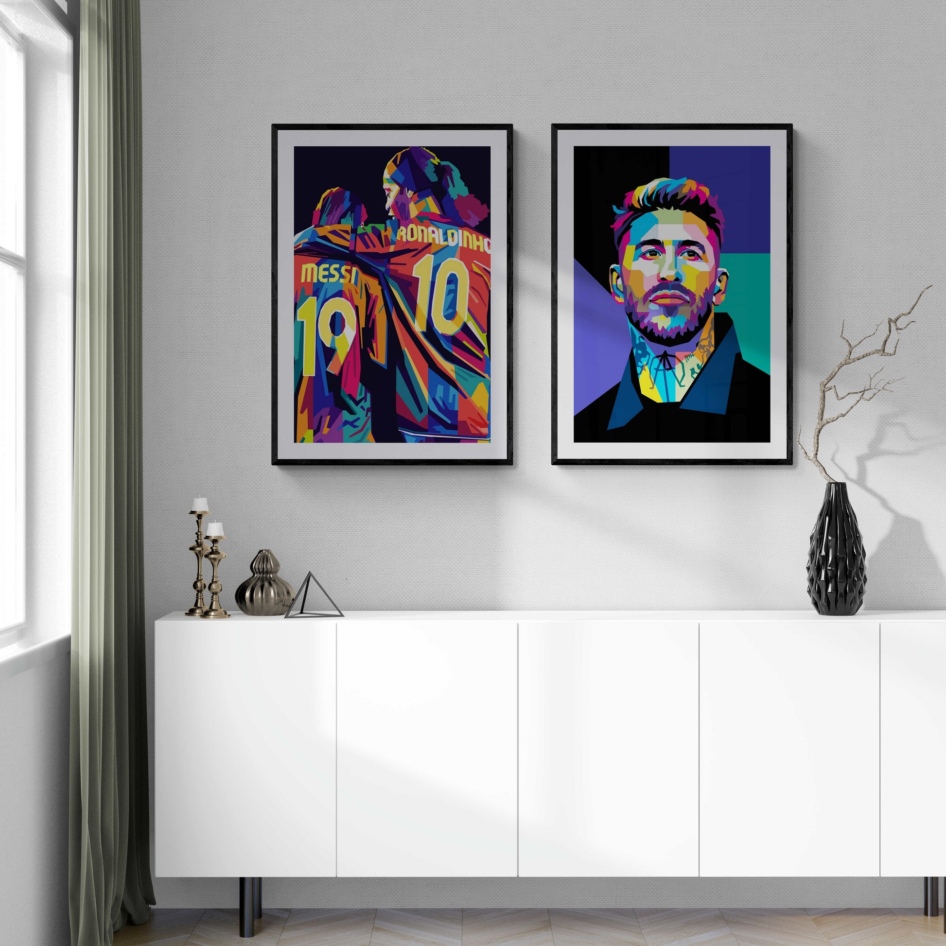 Ronaldinho and Messi Art | Voetbal Legenden Print | Muurdecoratie | Wanddecoratie | Posters