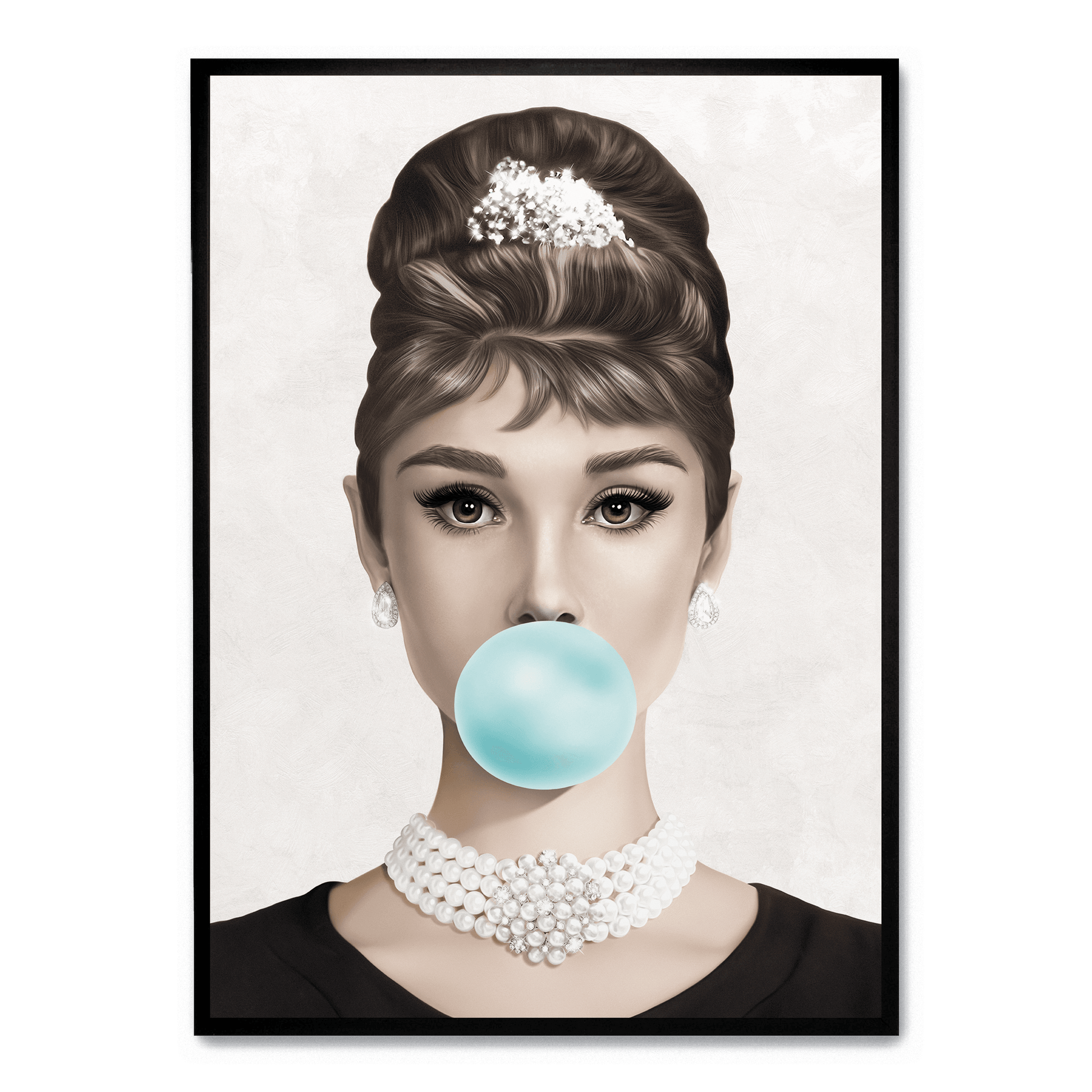 Audrey Hepburn Bubblegum Poster | Pop Art Muurdecoratie | Vintage Wanddecoratie | Zwart Wit Retro Glamour | Elegante Kunstafbeelding