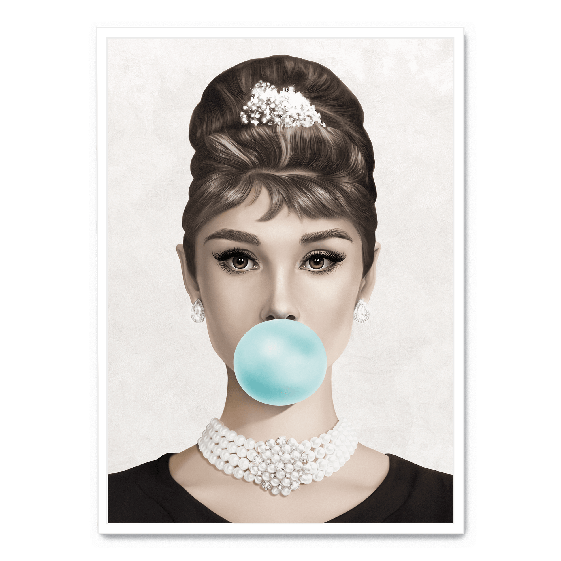 Audrey Hepburn Bubblegum Poster | Pop Art Muurdecoratie | Vintage Wanddecoratie | Zwart Wit Retro Glamour | Elegante Kunstafbeelding