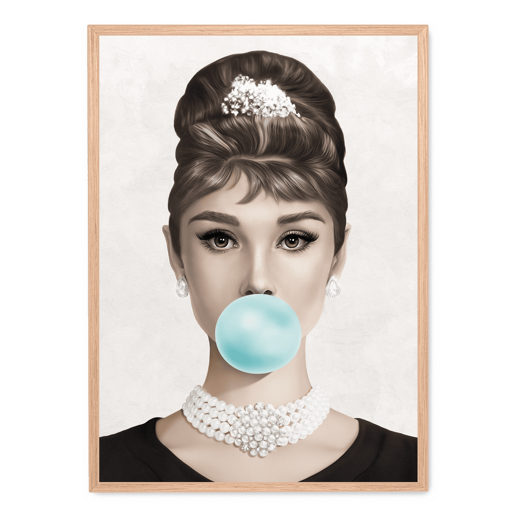 Audrey Hepburn Bubblegum Poster | Pop Art Muurdecoratie | Vintage Wanddecoratie | Zwart Wit Retro Glamour | Elegante Kunstafbeelding
