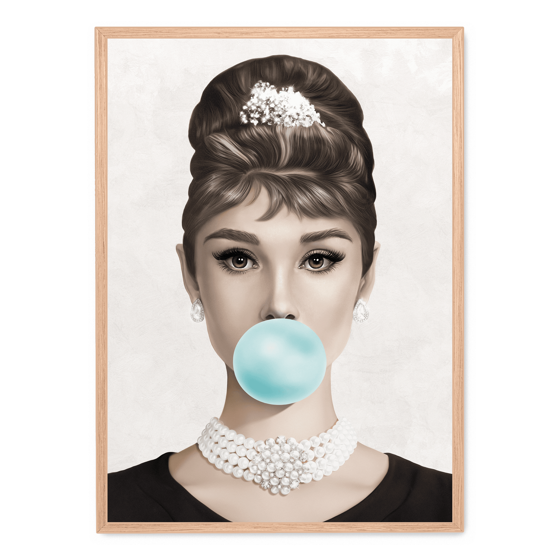 Audrey Hepburn Bubblegum Poster | Pop Art Muurdecoratie | Vintage Wanddecoratie | Zwart Wit Retro Glamour | Elegante Kunstafbeelding