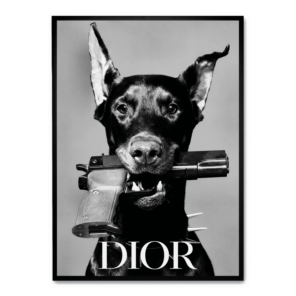 Dior Dog | Wanddecoratie Poster | Muurdecoratie voor Woonkamer & Kantoor | Stijlvolle Print Kunst | Hoogwaardige Visuele Kunst