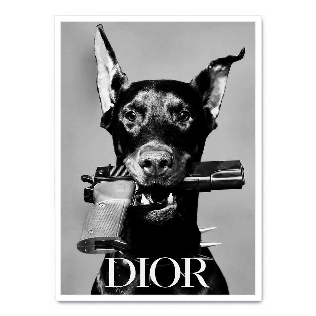 Dior Dog | Wanddecoratie Poster | Muurdecoratie voor Woonkamer & Kantoor | Stijlvolle Print Kunst | Hoogwaardige Visuele Kunst