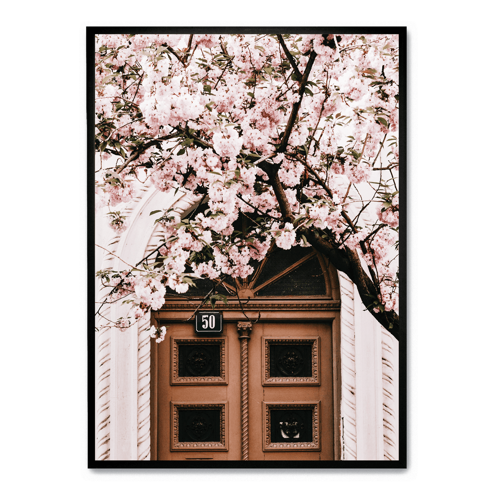 Door with Pink Flowers | Muurdecoratie | Schilderij voor huis en tuin | Bloemenprint wanddecoratie posters