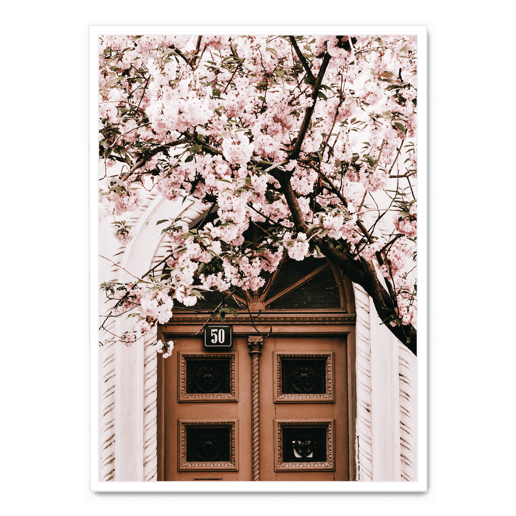 Door with Pink Flowers | Muurdecoratie | Schilderij voor huis en tuin | Bloemenprint wanddecoratie posters