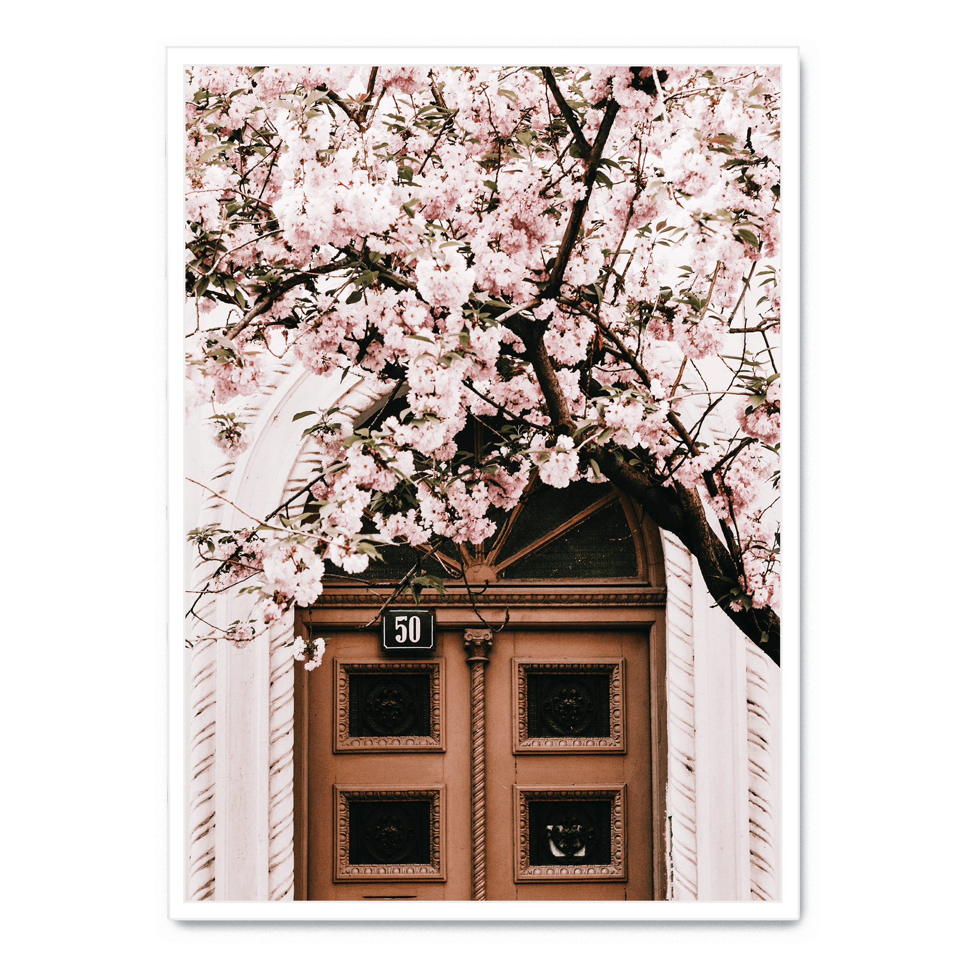 Door with Pink Flowers | Muurdecoratie | Schilderij voor huis en tuin | Bloemenprint wanddecoratie posters