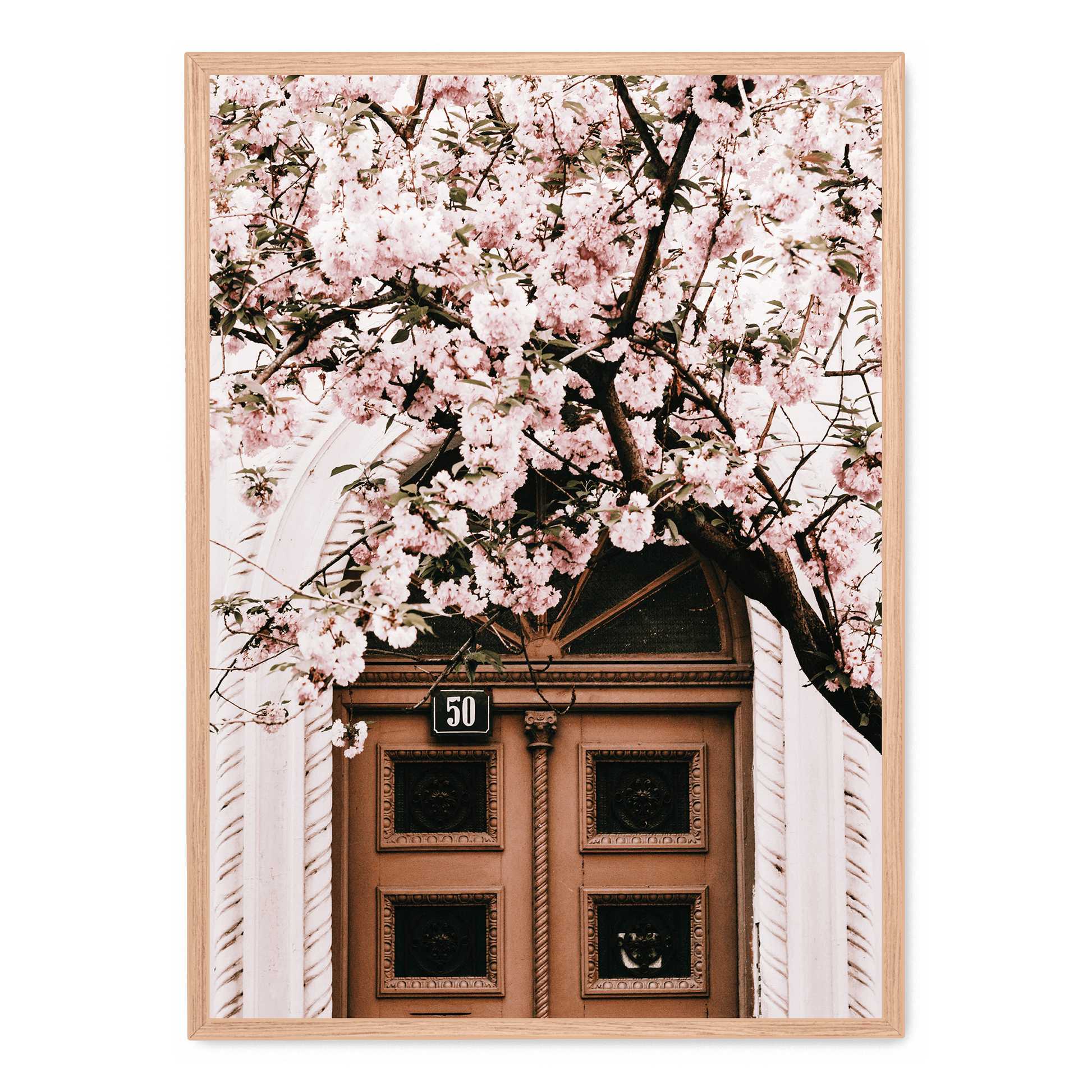 Door with Pink Flowers | Muurdecoratie | Schilderij voor huis en tuin | Bloemenprint wanddecoratie posters