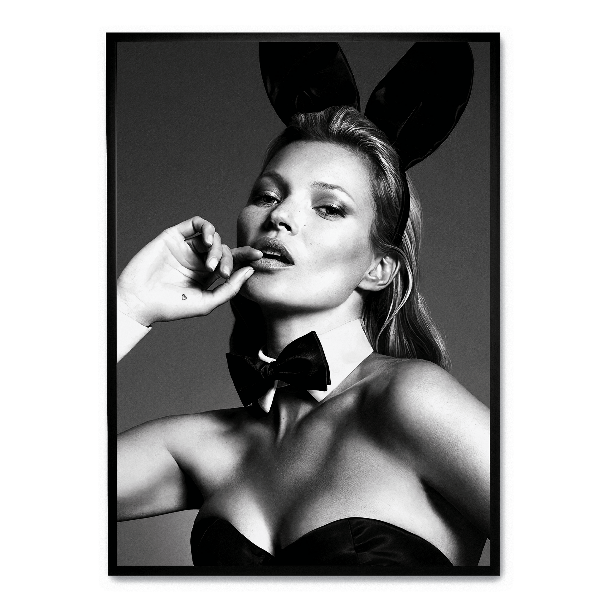 Kate Moss Bunny | Muurdecoratie | Zwart-wit Schilderijen | Fashion Icon | Wanddecoratie | Modern Naakt Poster