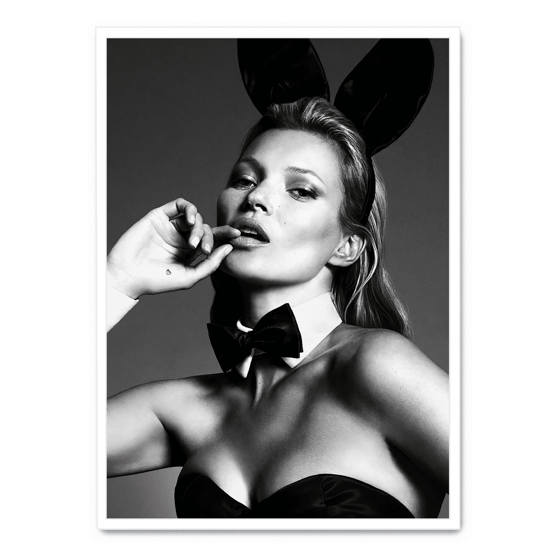 Kate Moss Bunny | Muurdecoratie | Zwart-wit Schilderijen | Fashion Icon | Wanddecoratie | Modern Naakt Poster