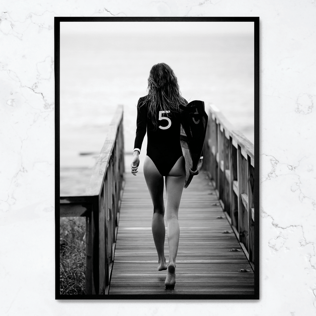 Surfer Girl poster | Oceaan Golf Kunst | Muurdecoratie | Strandgevoel Wanddecoratie | Muurkunst