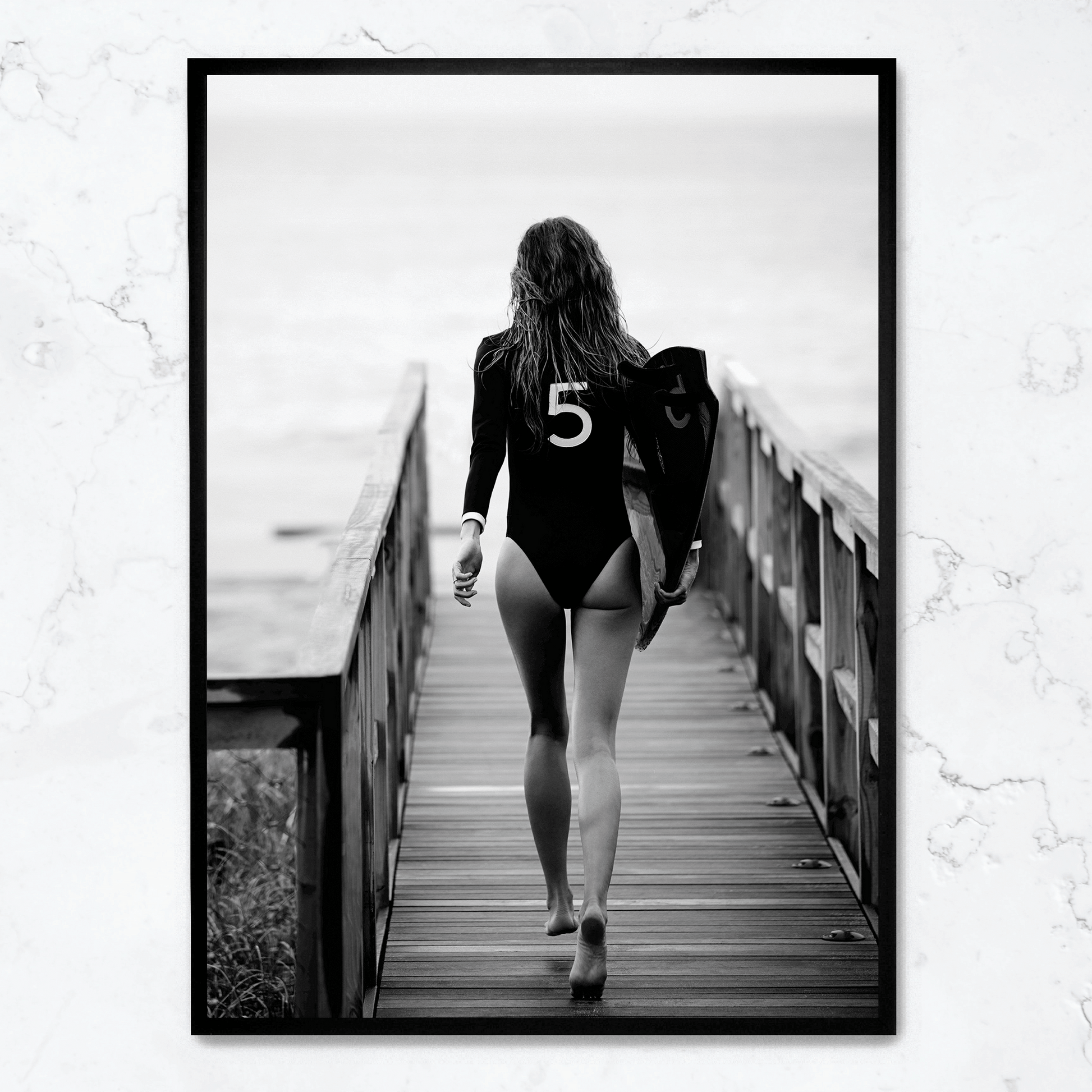 Surfer Girl poster | Oceaan Golf Kunst | Muurdecoratie | Strandgevoel Wanddecoratie | Muurkunst