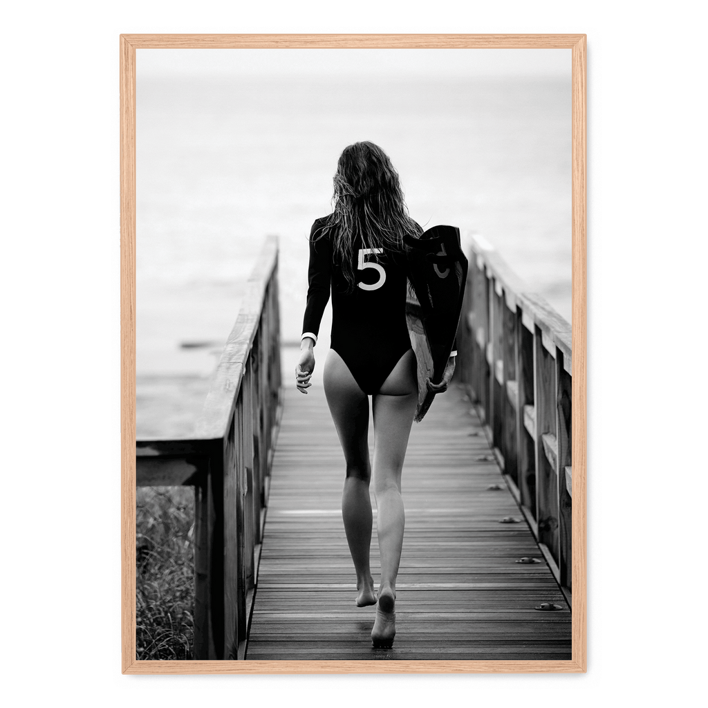 Surfer Girl poster | Oceaan Golf Kunst | Muurdecoratie | Strandgevoel Wanddecoratie | Muurkunst