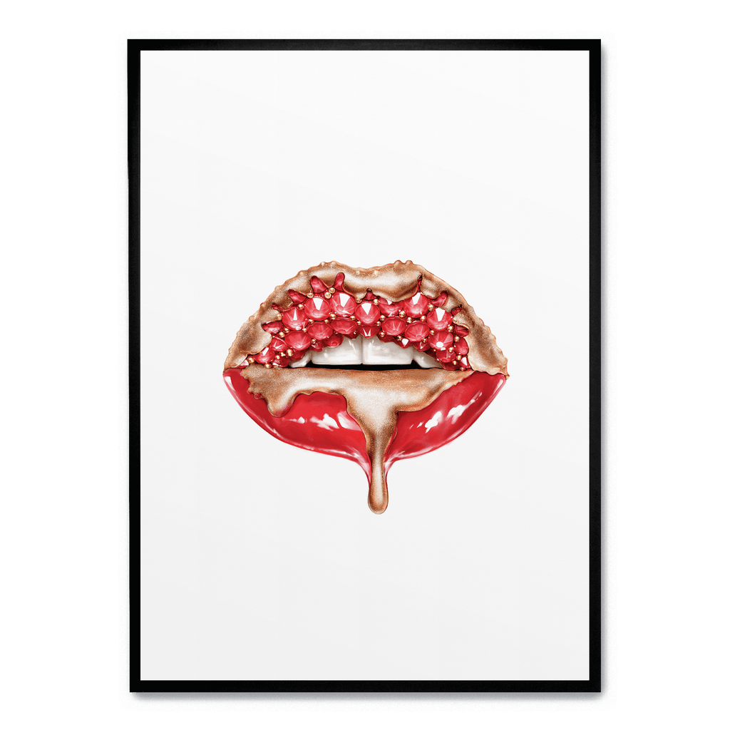 Red Glitter Lips | Moderne Muurdecoratie | Glamorous Wanddecoratie | Sprankelende Lippen | Poster Kunst