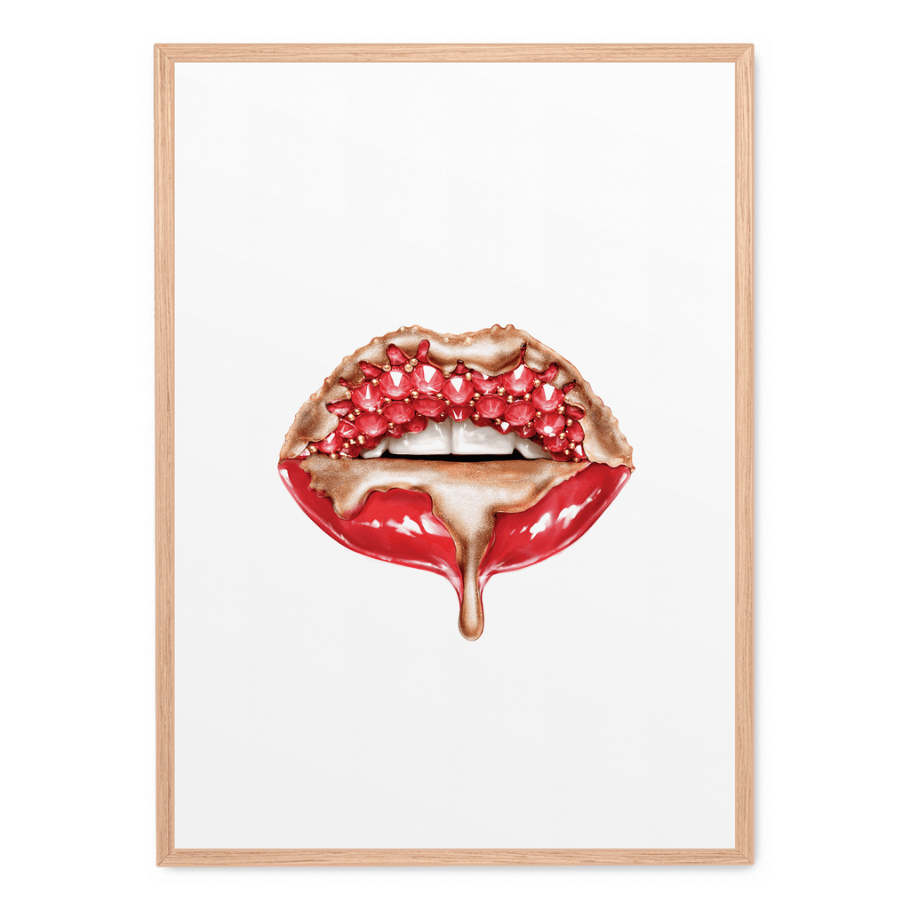 Red Glitter Lips | Moderne Muurdecoratie | Glamorous Wanddecoratie | Sprankelende Lippen | Poster Kunst