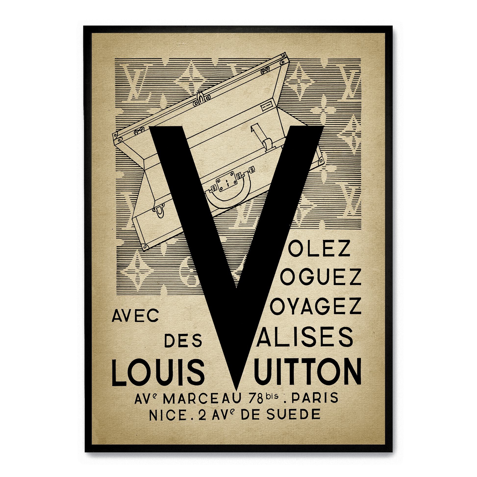 Louis Vuitton Vintage Poster | Muurdecoratie | Luxe Modekunst | Schilderijen | Wanddecoratie | Visuele Kunstdecoratie | Tijdloze Elegantiev
