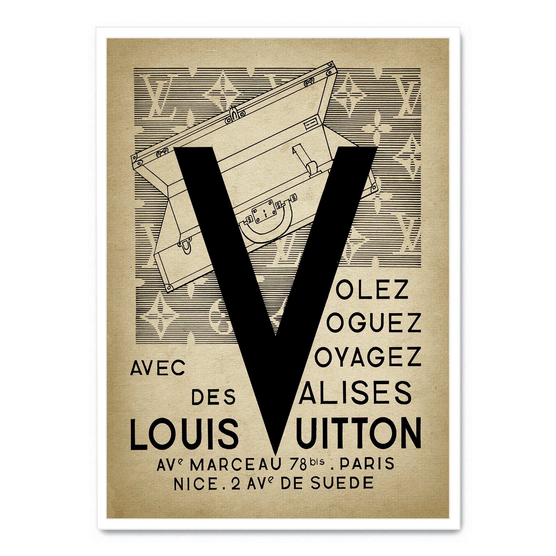 Louis Vuitton Vintage Poster | Muurdecoratie | Luxe Modekunst | Schilderijen | Wanddecoratie | Visuele Kunstdecoratie | Tijdloze Elegantiev