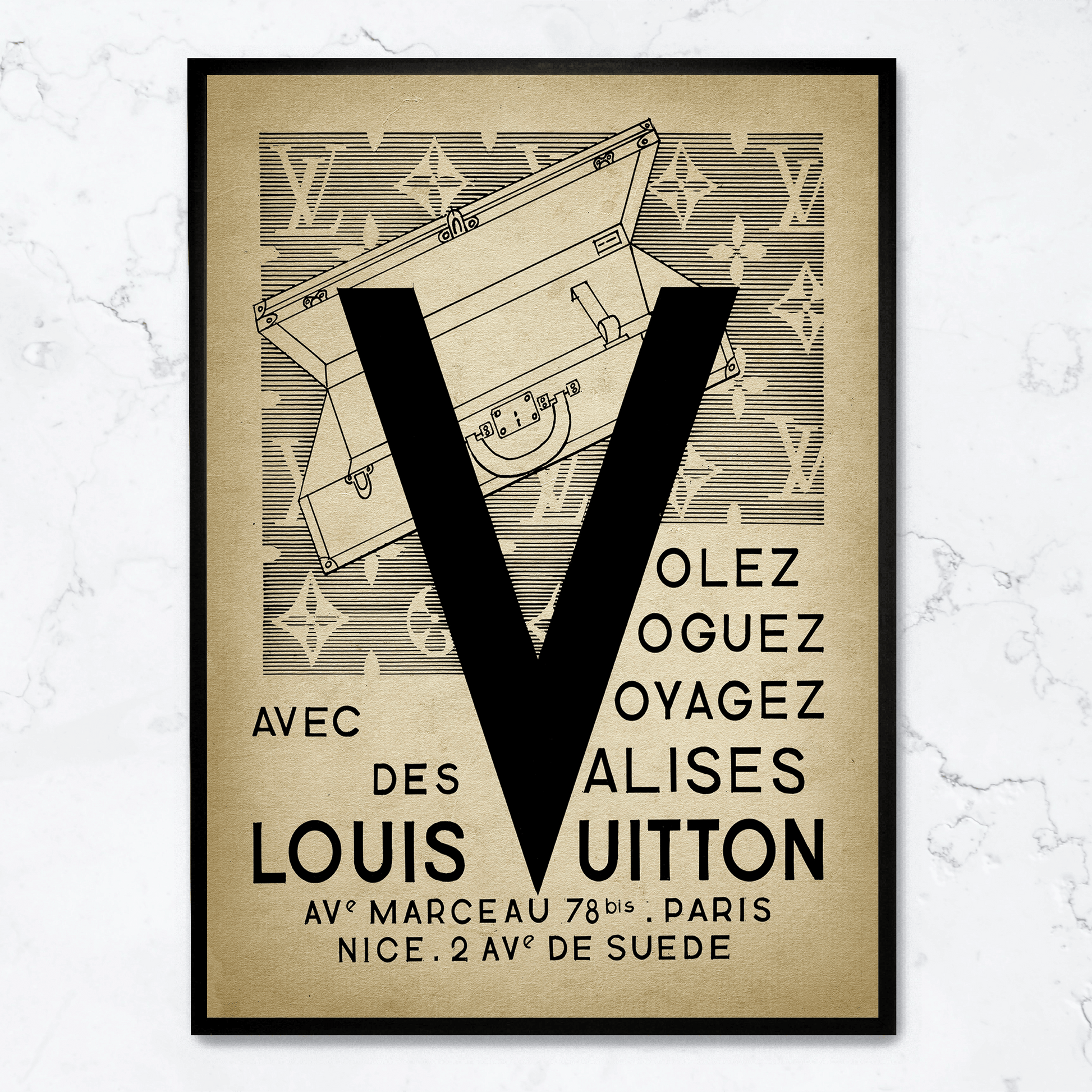 Louis Vuitton Vintage Poster | Muurdecoratie | Luxe Modekunst | Schilderijen | Wanddecoratie | Visuele Kunstdecoratie | Tijdloze Elegantiev