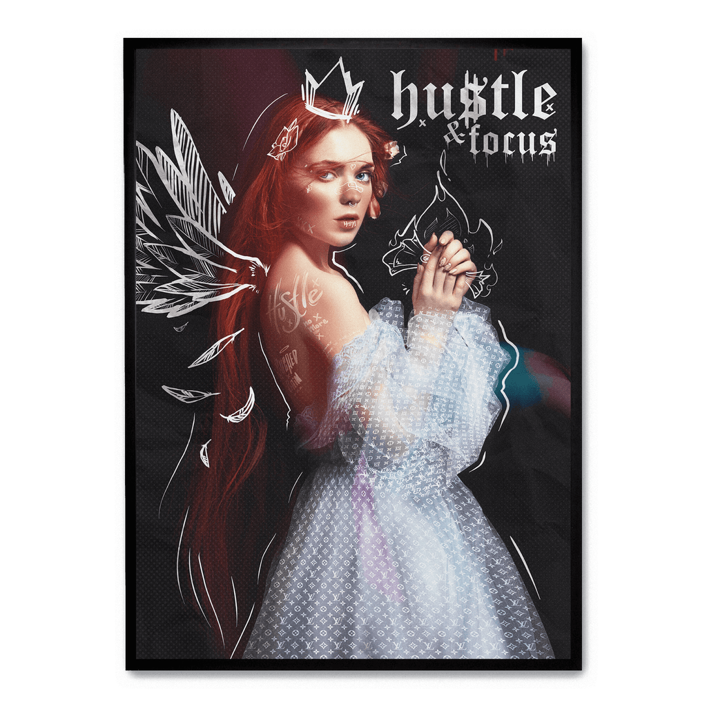 Hustle and Focus | Moderne typografie wanddecoratie voor kantoor | Muurdecoratie poster kunst