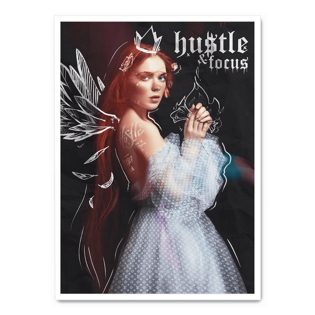 Hustle and Focus | Moderne typografie wanddecoratie voor kantoor | Muurdecoratie poster kunst