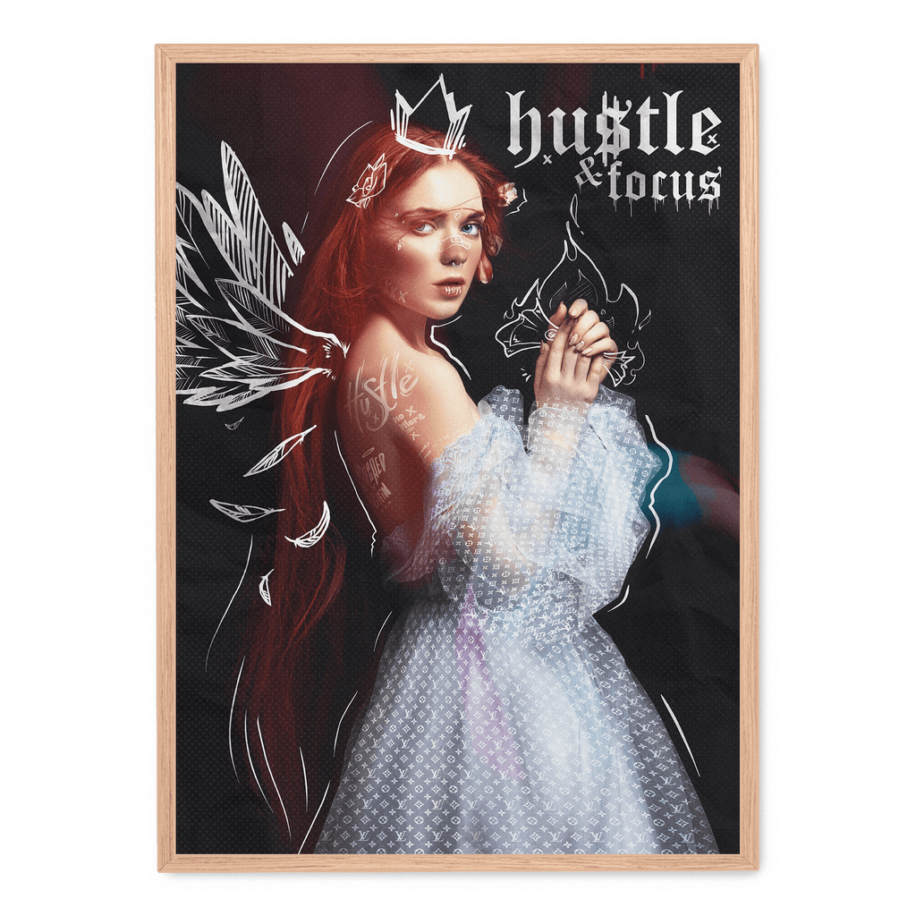 Hustle and Focus | Moderne typografie wanddecoratie voor kantoor | Muurdecoratie poster kunst