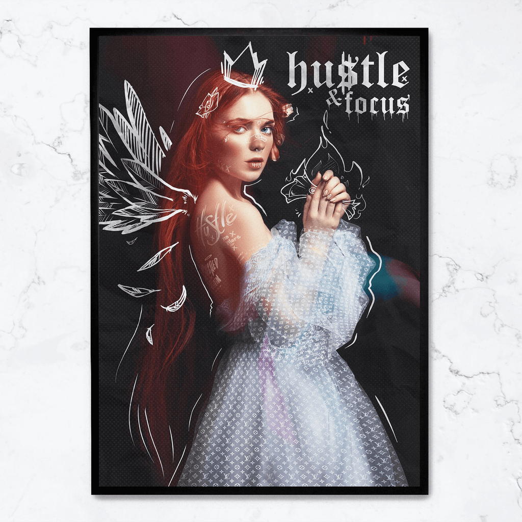 Hustle and Focus | Moderne typografie wanddecoratie voor kantoor | Muurdecoratie poster kunst