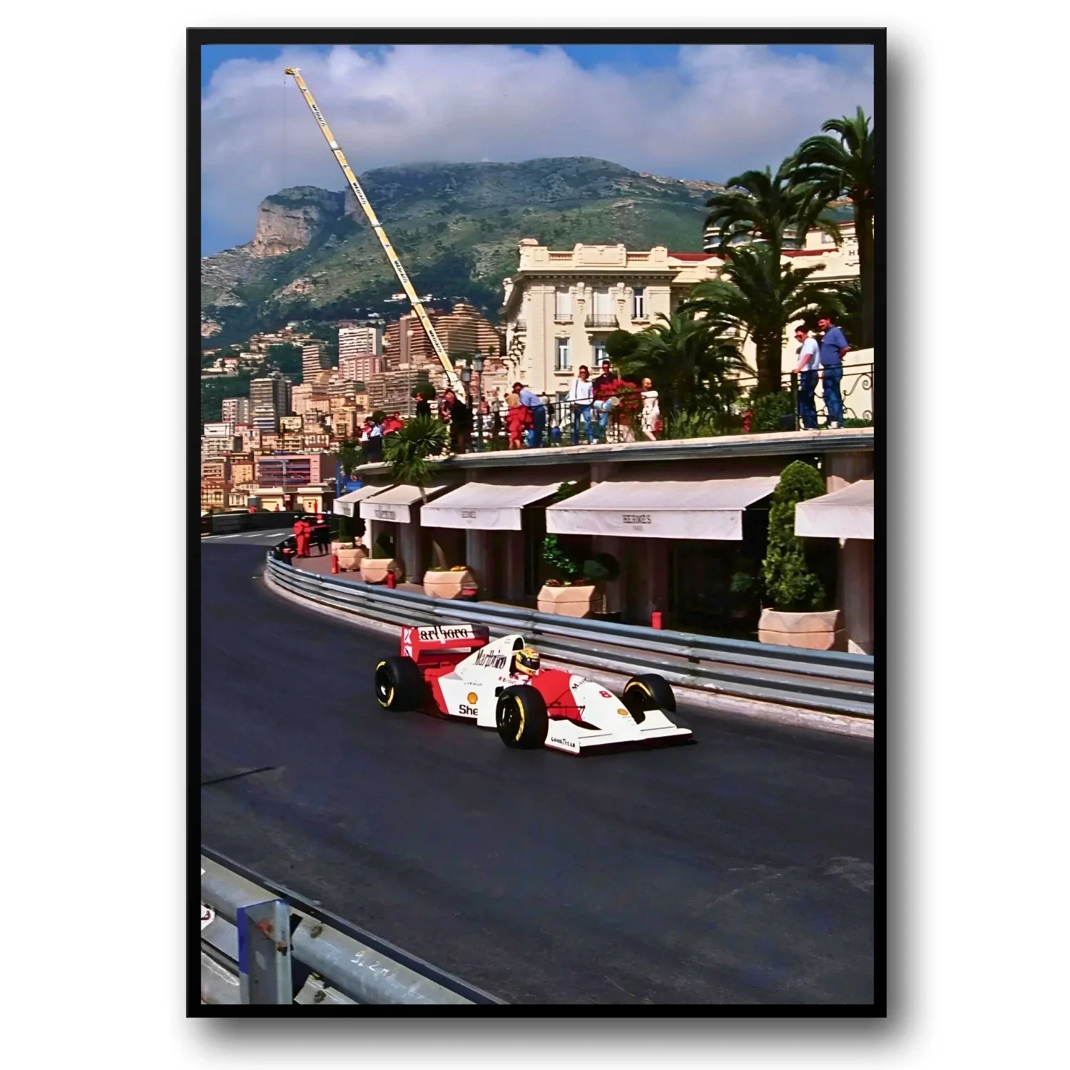 Monaco Formula 1 Muurdecoratie | Vintage Grand Prix Wanddecoratie | F1 Racing | McLaren MP4/8 | Ayrton Senna Poster | Hermes Corner Monte Carlo