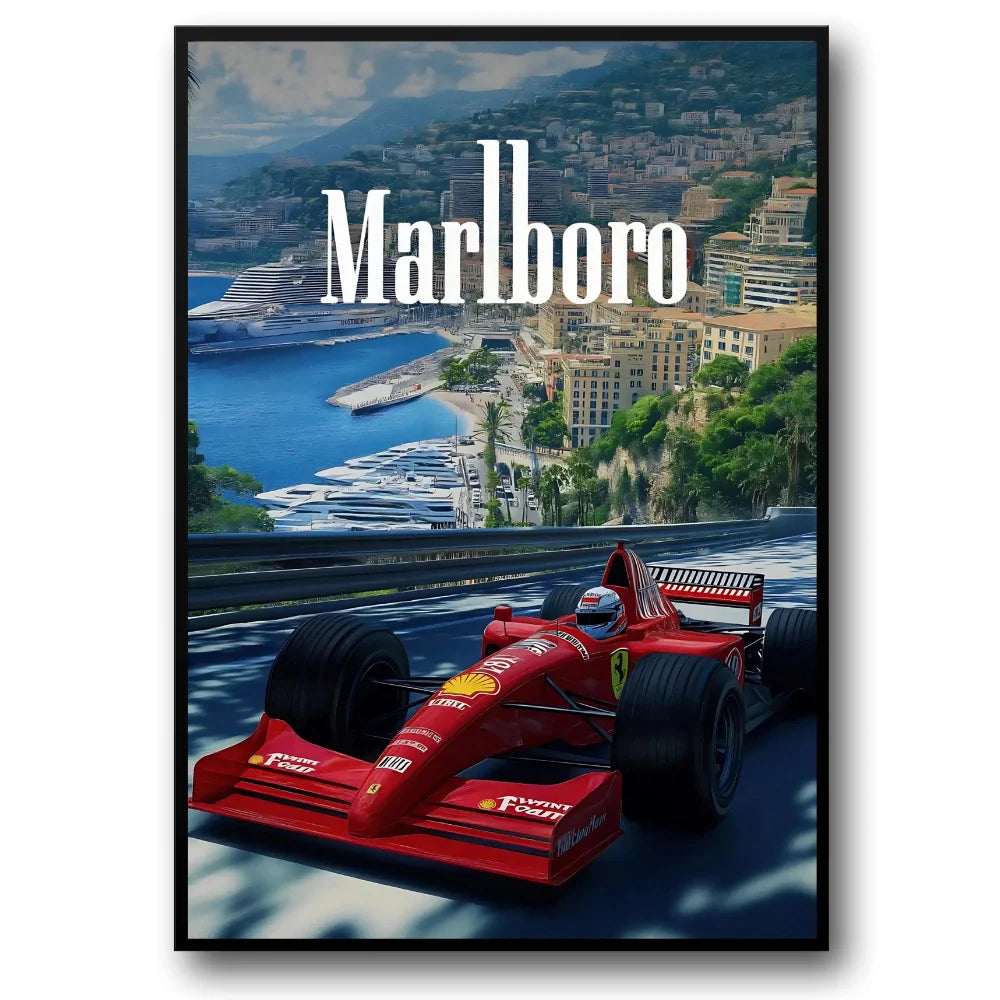 Vintage Formula 1 | Monaco Grand Prix Muurdecoratie | F1 Racing Poster Ferrari F310B | Schilderij Michael Schumacher | Wanddecoratie Monte Carlo Marina