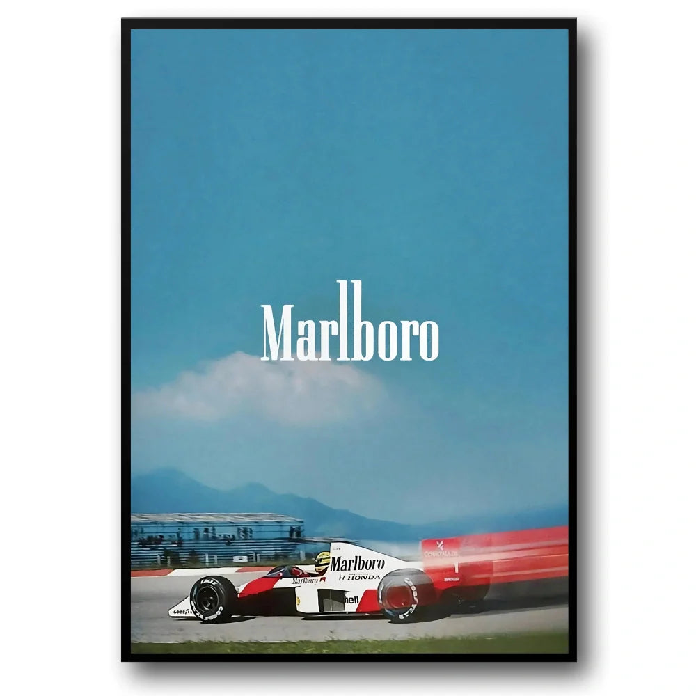 Vintage Formula 1 | Monaco Grand Prix | Muurdecoratie Ayrton Senna | McLaren MP4/4 Poster | Wanddecoratie F1 Racing | Marlboro Honda Era