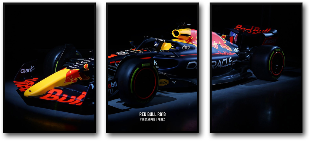 Formule 1 Raceauto Posterset | Red Bull Racing | F1 Kunstprintcollectie | Max Verstappen | 3-delige Wanddecoratie