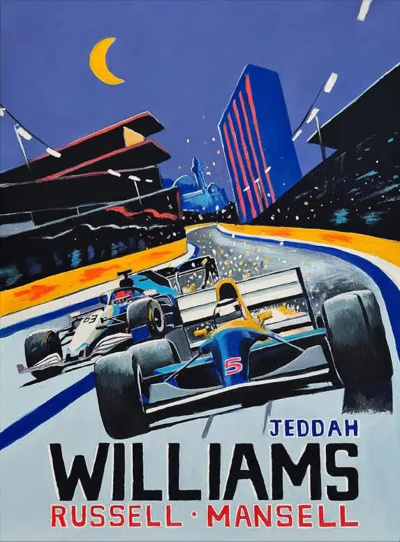 Jeddah Racing Scene | Russell & Mansell | Williams F1 | Formule 1 Muurdecoratie | Schilderijen en Posters
