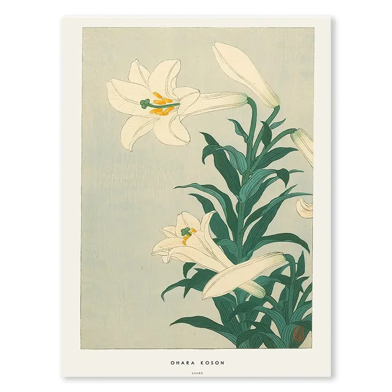 Ohara Koson Lelies | Muurdecoratie Poster | Japanse Ukiyo-e Stijl | Wanddecoratie Kunst