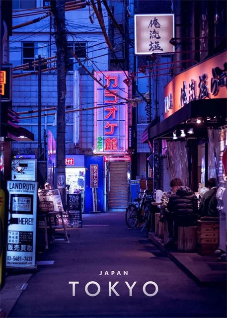 Street Vibe at Night | Tokyo Muurdecoratie | Neonlicht Wanddecoratie | Japanse Architectuur Posters | Stedelijk Leven Kunst