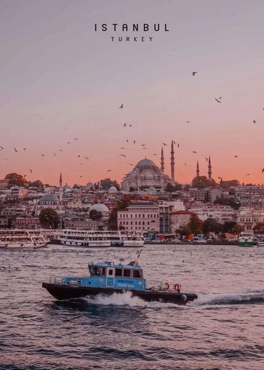 Sunset on the Golden Horn | Istanbul Muurdecoratie | Constantinople Posters | Turkse Stadsschilderijen | Wanddecoratie Turkish Cityscape
