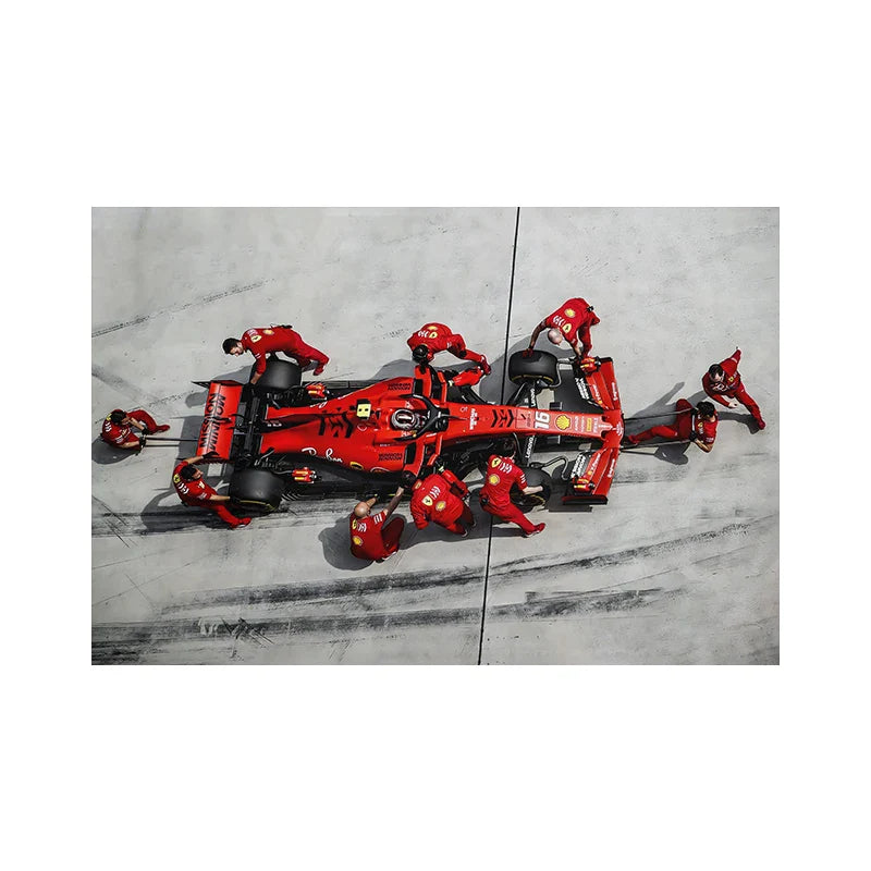 "Formula Grand Prix Race Car Pit Stop | Charles Leclerc Racing | Watercolor Canvas | Muurdecoratie"