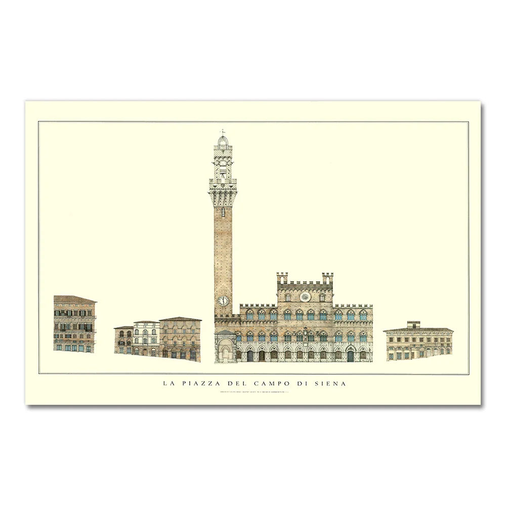 Piazza del Campo poster | Muurdecoratie Italië | Italiaanse historische plaatsen | Wanddecoratie Siena | Middeleeuwse architectuur kunst