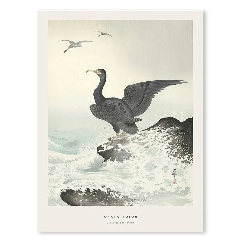 Ohara Koson Poster | Japanse Aalscholver Muurdecoratie | Ukiyo-e Stijl | Traditionele Japanse Kunst