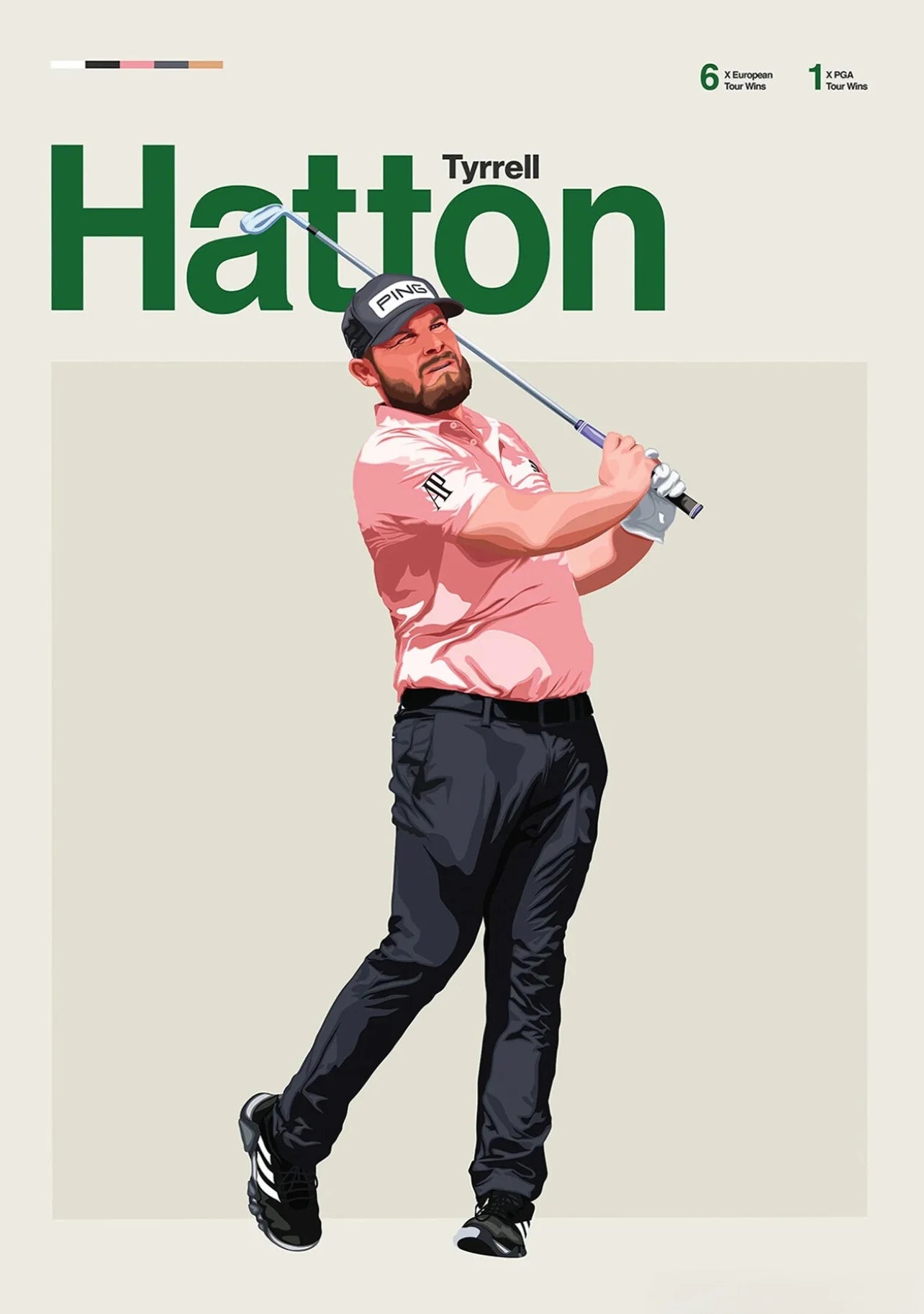Tyrrel Hatton Poster | Iconische Golfhelden Wanddecoratie | Schilderijen Vol Vaardigheid en Passie voor Muurdecoratie